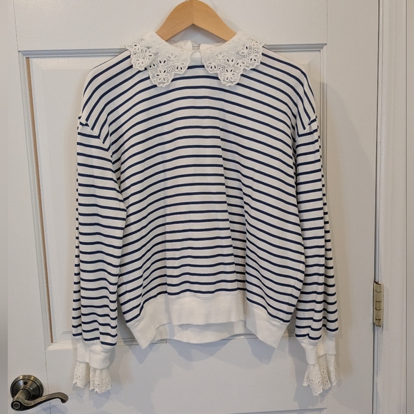 J.Crew French terry sweatshirt with lace trim, Size Small - Picture 2 of 6